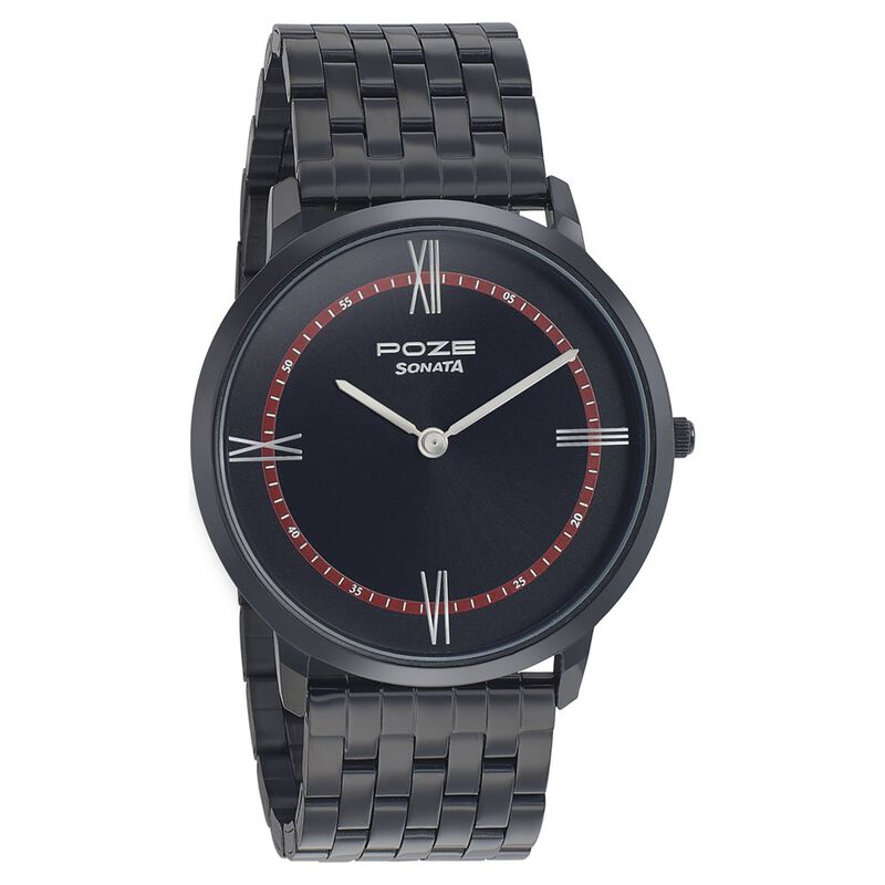Sonata Poze Quartz Analog Black dial Metal Strap Watch for Men SP70006NM01