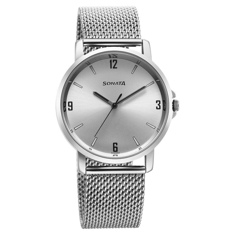 Sonata Quartz Analog Silver Dial Watch for Men 77083SM07