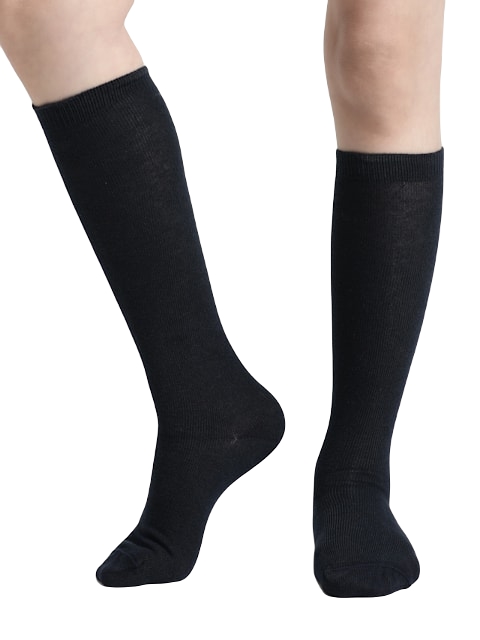 Jockey Unisex Kid's Compact Cotton Stretch Solid Knee Length Socks With Stay Fresh Treatment - Navy