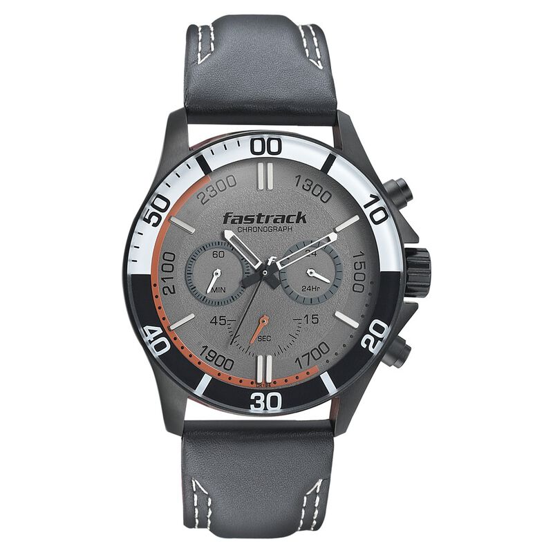 Fastrack Hitlist Quartz Chronograph Grey Dial Leather Strap Watch for Guys