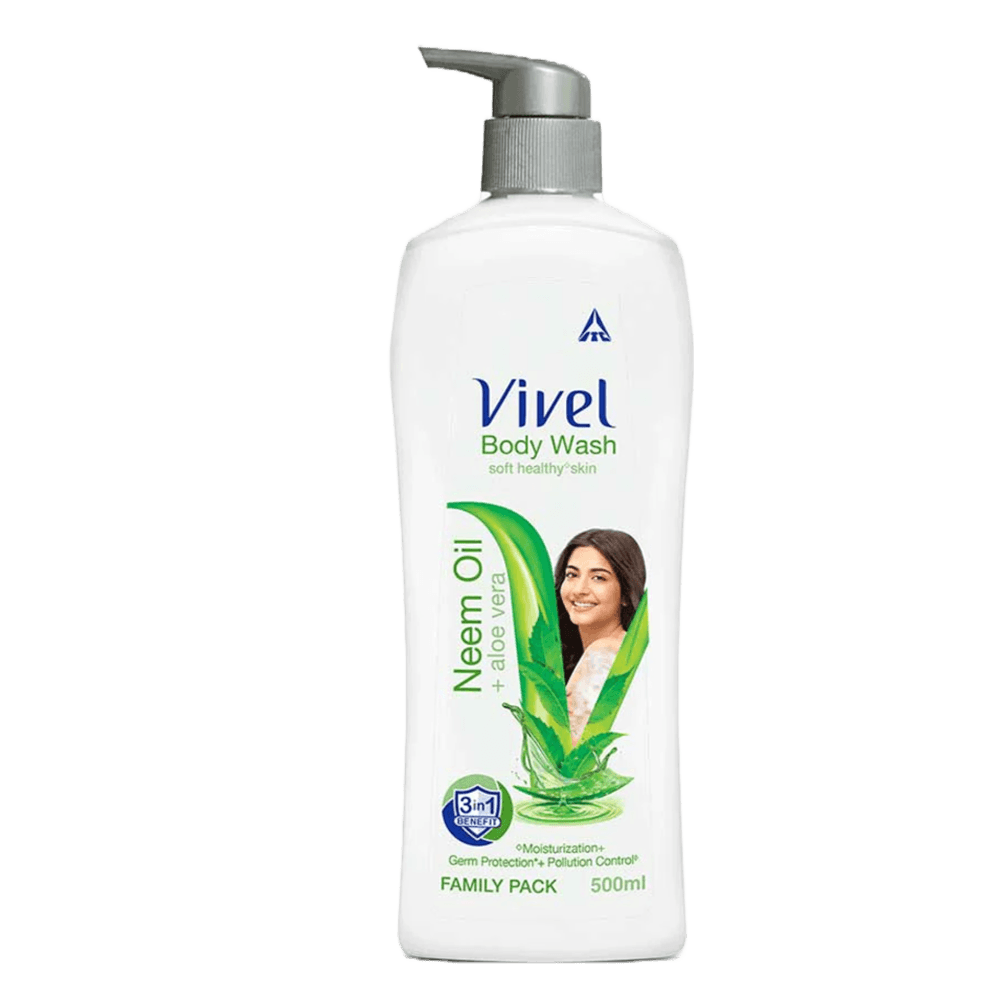 Vivel Body Wash, Neem Oil & Aloe Vera Shower Creme, Protecting & Moisturising, For soft and smooth skin, High Foaming Formula, 500 ml Pump, For women and men