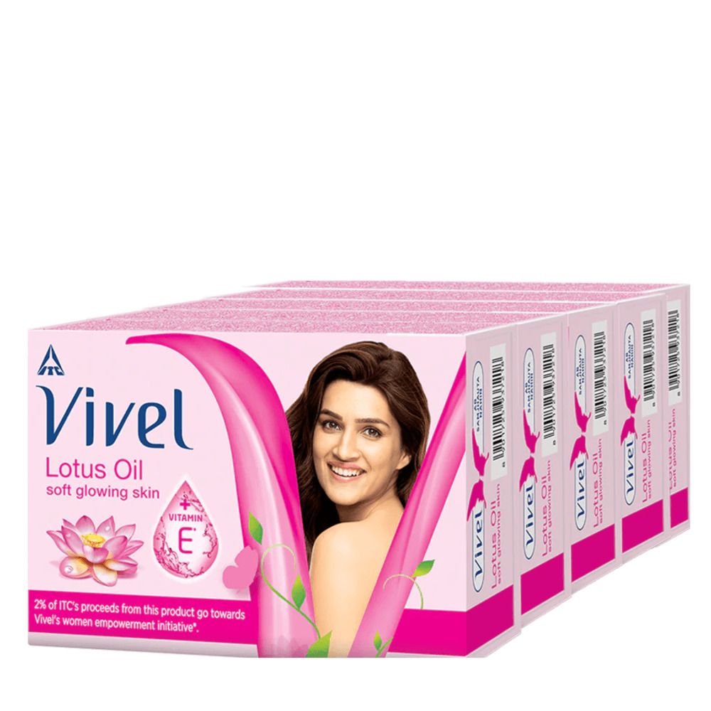 Vivel Lotus Oil Bathing bar, Soft Glowing Skin with Vitamin E, 100gx4+1