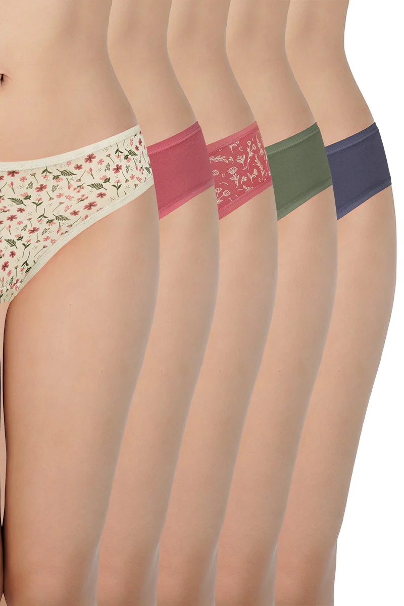Amante  Assorted Low Rise Bikini Panties (Pack of 5)-C461