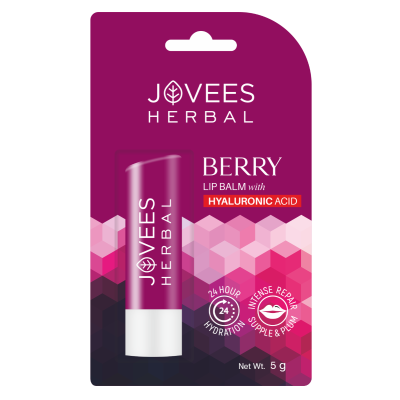 Jovees Berry Lip Balm with Hyaluronic Acid | Rejuvenates Dry Lips 5g