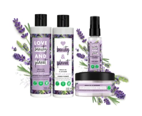 Love Beauty and Planet Natural Argan Oil & Lavender Anti-Frizz, Smoothening Combo - Shampoo, Conditioner, Mask & Serum Combo - ( 200ml+200ml+200ml+50ml)