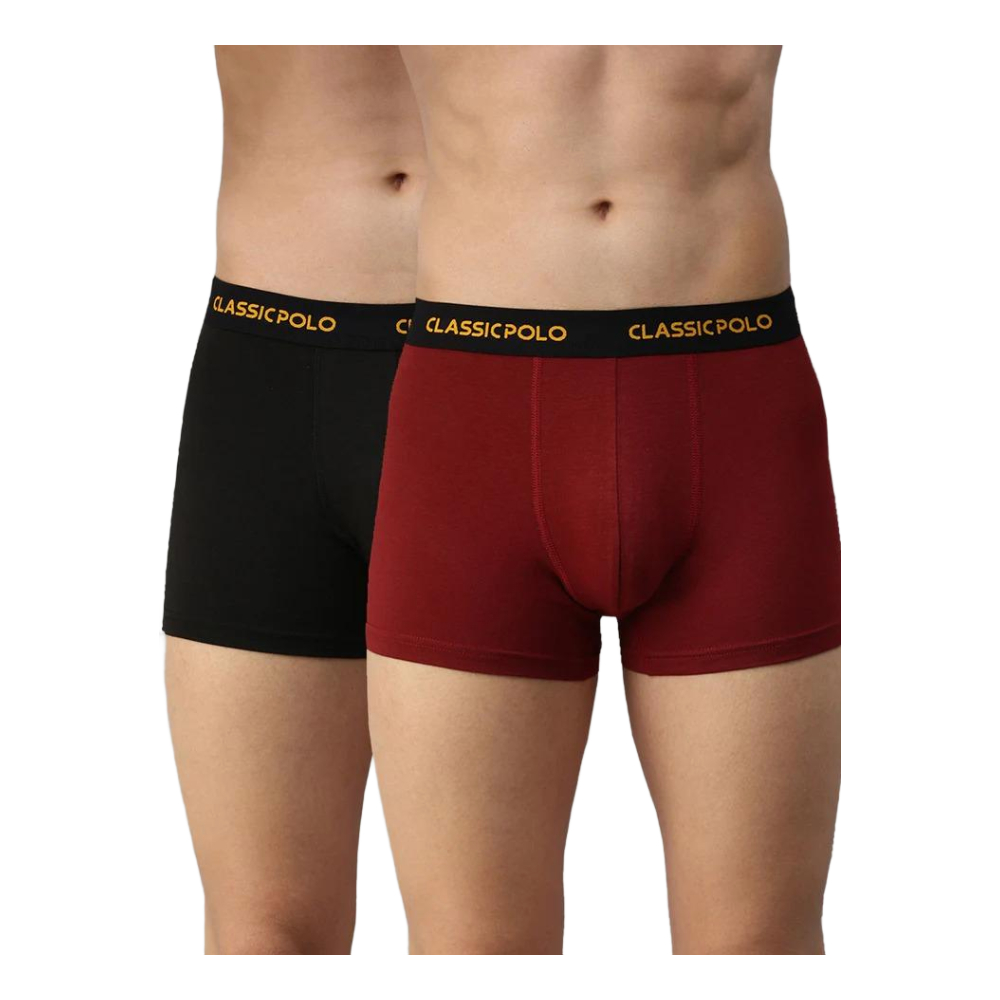 Classic Polo Men's Modal Solid Trunks | Glance - Black & Red (Pack Of 2)