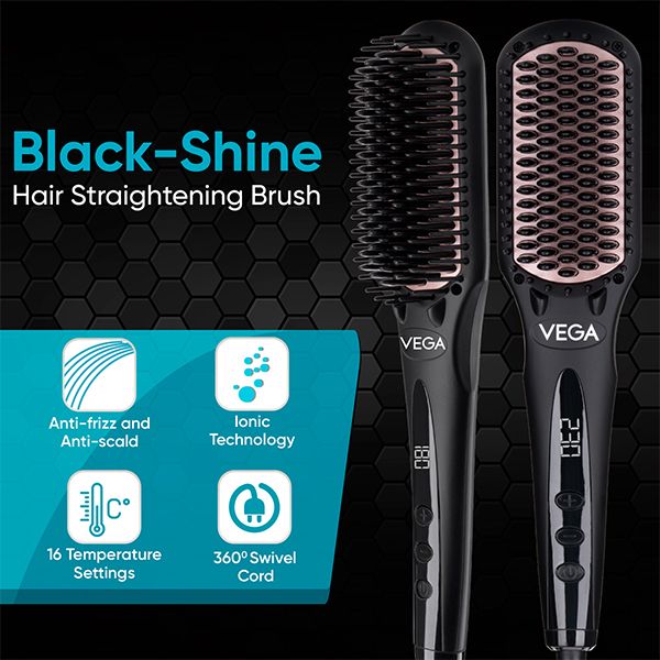 VEGA Black-Shine Hair Straightening Brush-VHSB-04