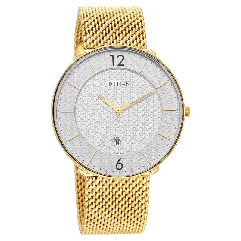 Titan Black and Gold Quartz Analog with Date Silver Dial Stainless Steel Strap Watch for Men