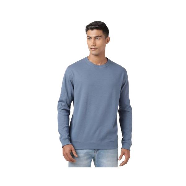 Men's Super Combed Cotton Rich Pique Sweatshirt with Ribbed Cuffs - Vintage Indigo