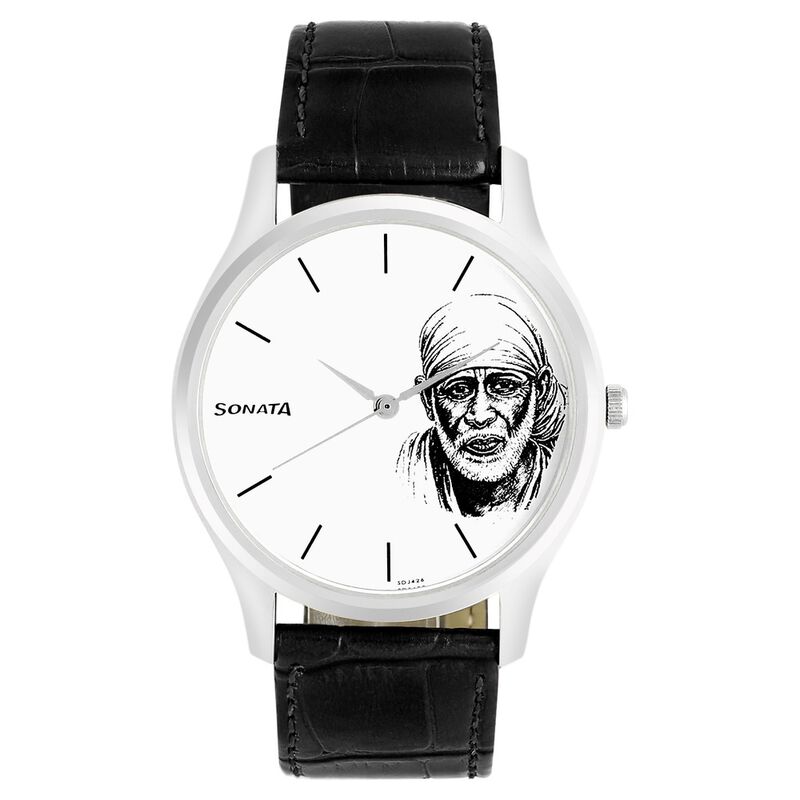 Sonata Quartz Analog White Dial Leather Strap Watch for Men NM77082SL03