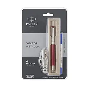 Parker Vector Metallix Chrome Trim Roller Ball Pen (Red)