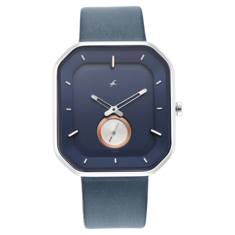 Fastrack After Dark Blue Dial Leather Strap Watch for Guys