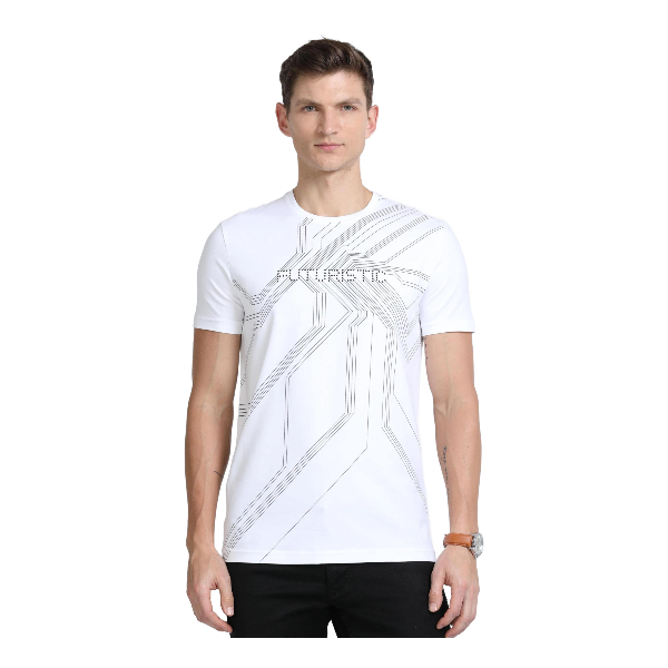 Classic Polo Mens Cotton Half Sleeves Printed Slim Fit Crew Neck White Color T-Shirt | Brcn - 550 B Sf C