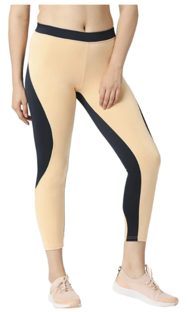 Women Almond-Navy Solid Ankle Length Tights - AERO SPRINTER-XC-AL-NY(8903140594649)