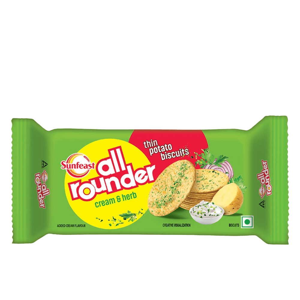 Sunfeast All Rounder Biscuits : Thin Potato Biscuits - Cream & Herb, 28.2g