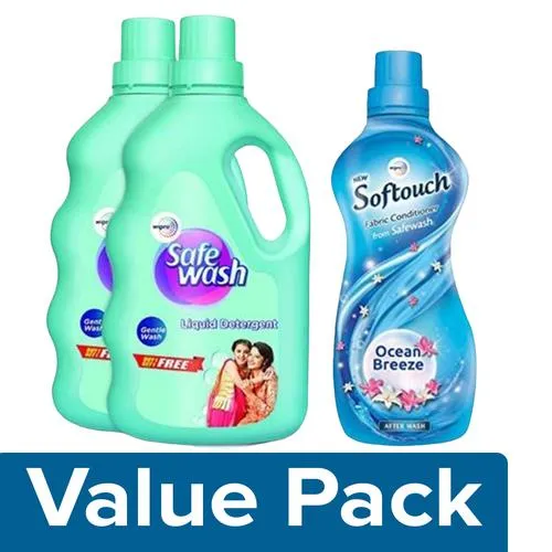 Softouch Fabric Conditioner 800ml + Safewash Liquid Detergent 1kg Get 1kg Free, Combo 2 Items