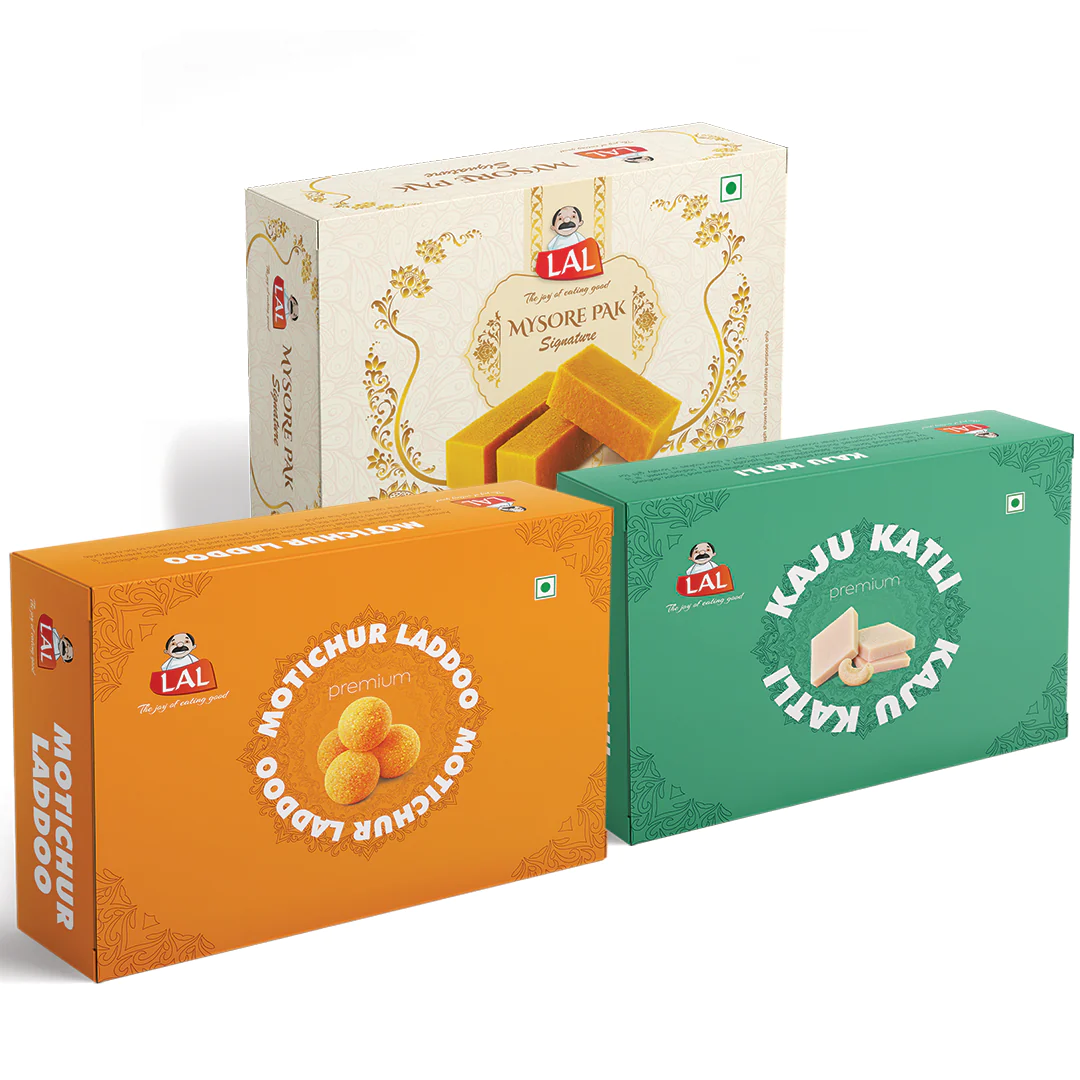 Lal Sweets Mysore pak signature 400g, Motichur laddoo 400g and Kaju katli 400g