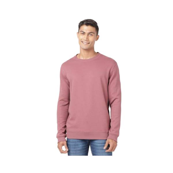Men's Super Combed Cotton Rich Pique Sweatshirt with Ribbed Cuffs - Wide Ginger