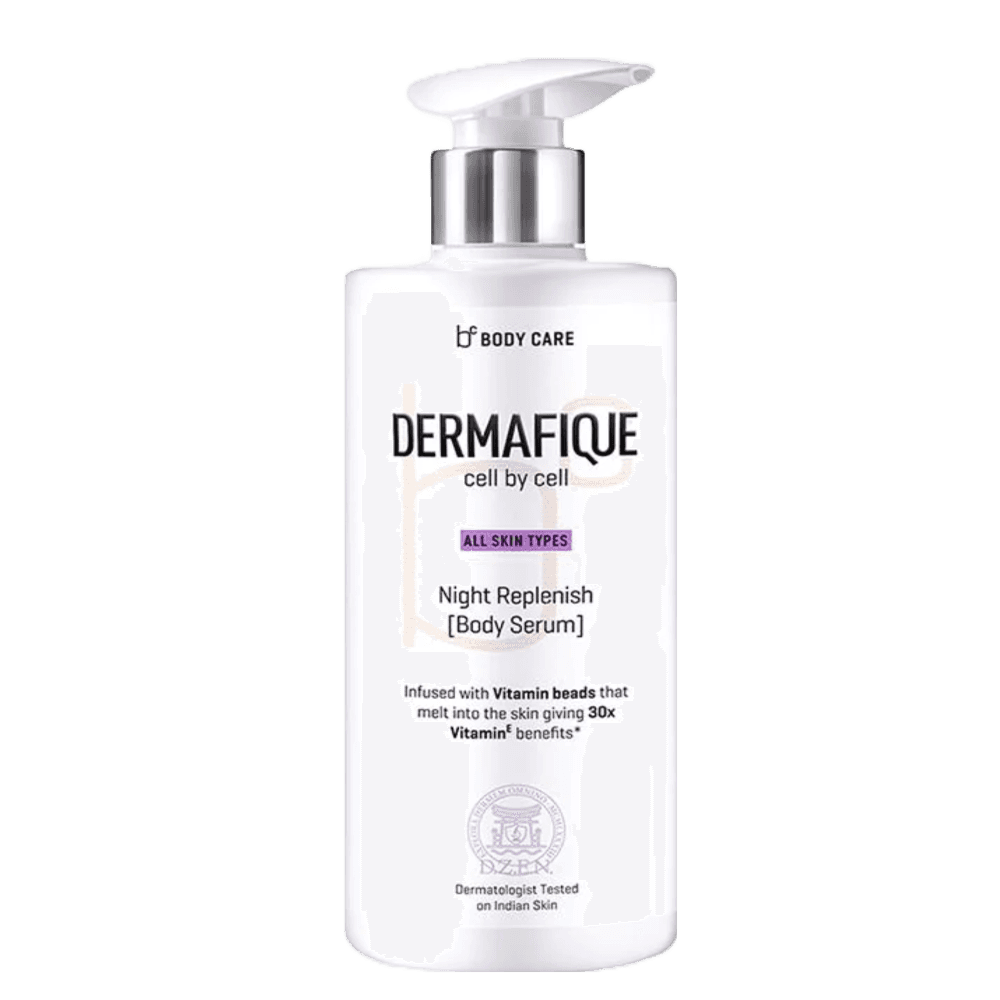 Dermafique Night Replenish Body Serum, Body Lotion for All Skin Types, Night Regeneration, 30x Vitamin E, Deeply hydrates and moisturizes, Repairs Skin Cell Damage, dermatologist tested (300 ml)