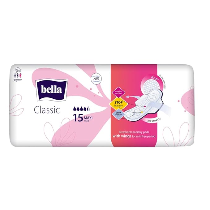Bella Classic Maxi Softi pads for Women | sanitary napkins | for sensitive skin | 28 cm long | with wings | breathable | extra protective zone | for rash free period | comfort cussion | Pack of 3 | 15