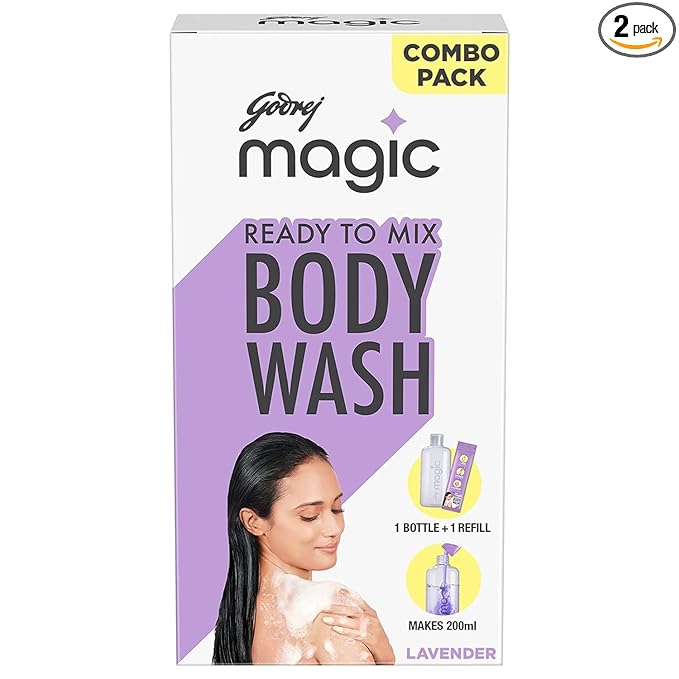 Godrej Magic Ready-To-Mix Body Wash Combi Pack | Lavender Fragrance | Makes 200ml | 1 Empty Bottle & 1 Refill