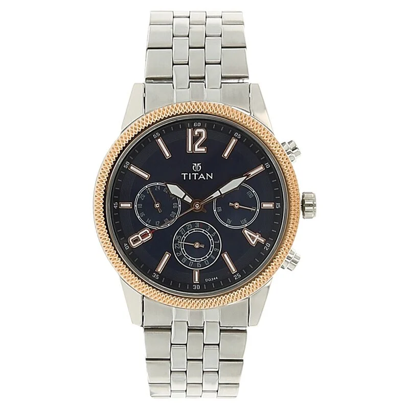 Titan Men's Metropolitan Luxe: Multifunction blue Dial with Two-Tone Stainless Steel Bracelet Watch