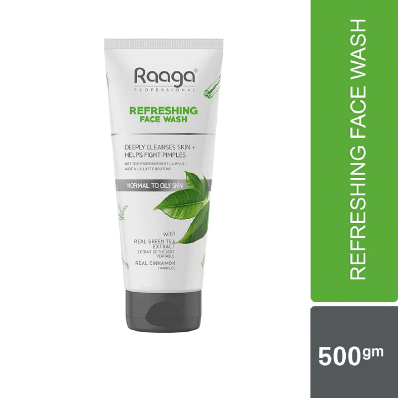 Raaga Professional Refreshing Facewash, With Real Green Tea Extract & Cinnamon, Normal to Oily Skin, 80 ml