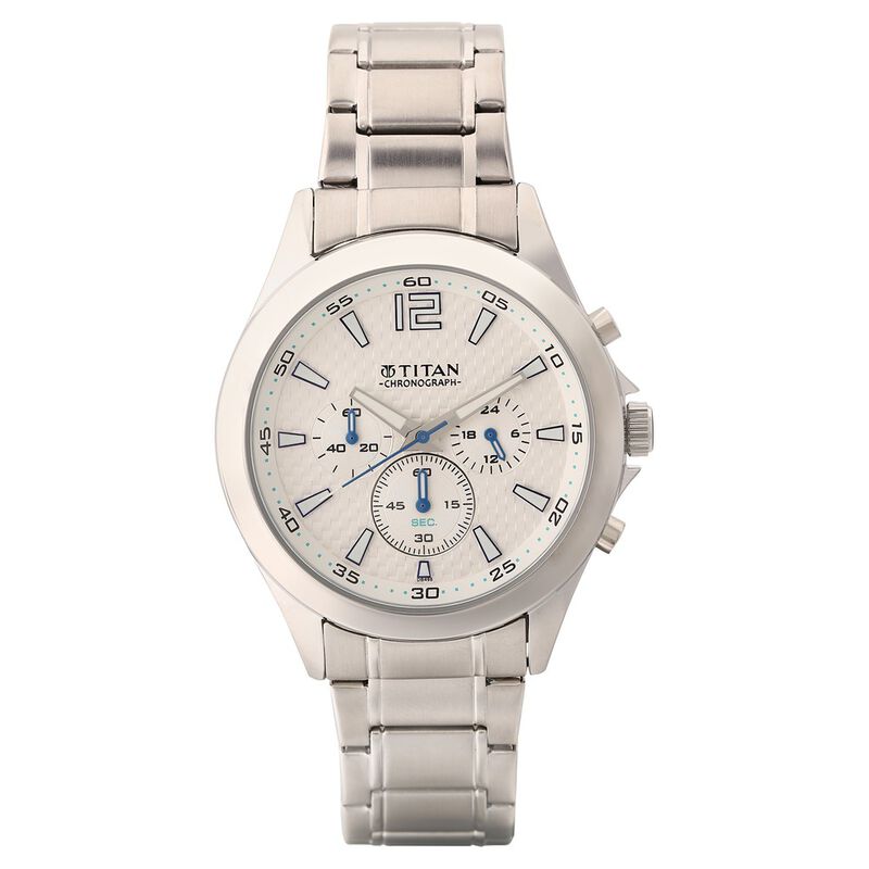 Titan Quartz Chronograph White Dial Stainless Steel Strap Watch for Men