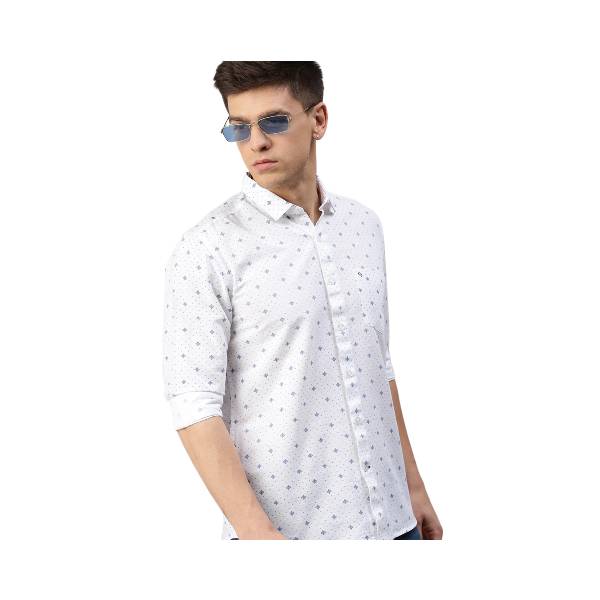 Classic Polo Men's Cotton Full Sleeve Printed Slim Fit Polo Neck White Color Woven Shirt | So1-25 B