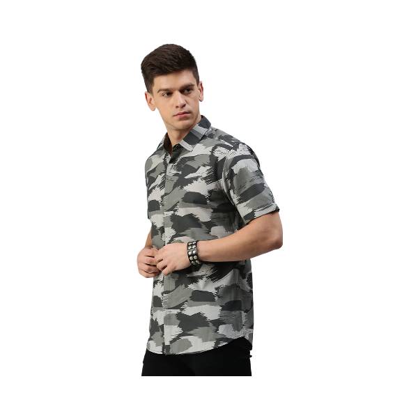 Classic Polo Men's Cotton Half Sleeve Printed Slim Fit Polo Neck Black Color Woven Shirt | So1-155 A