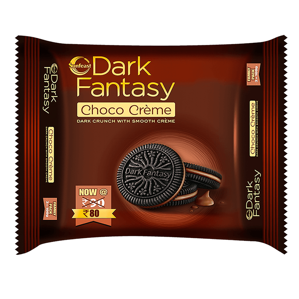 Sunfeast Dark Fantasy Chocolate Crème, 300g, Dark Crunchy Biscuits with Smooth Crème