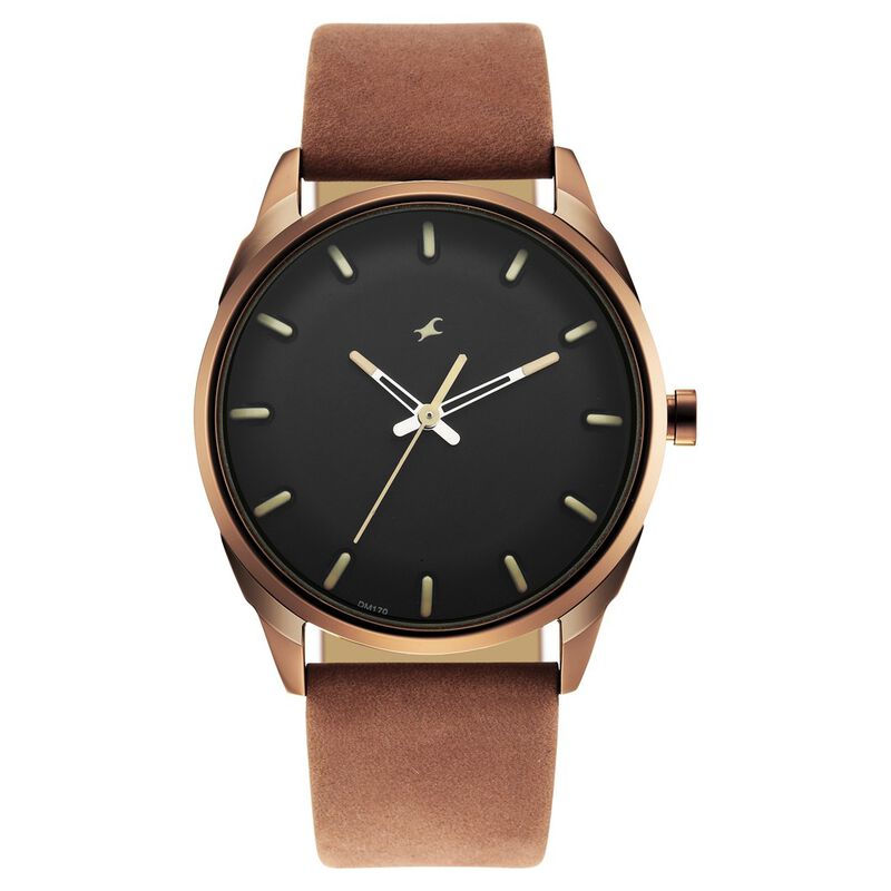 Fastrack After Dark Black Dial Leather Strap Watch for Guys