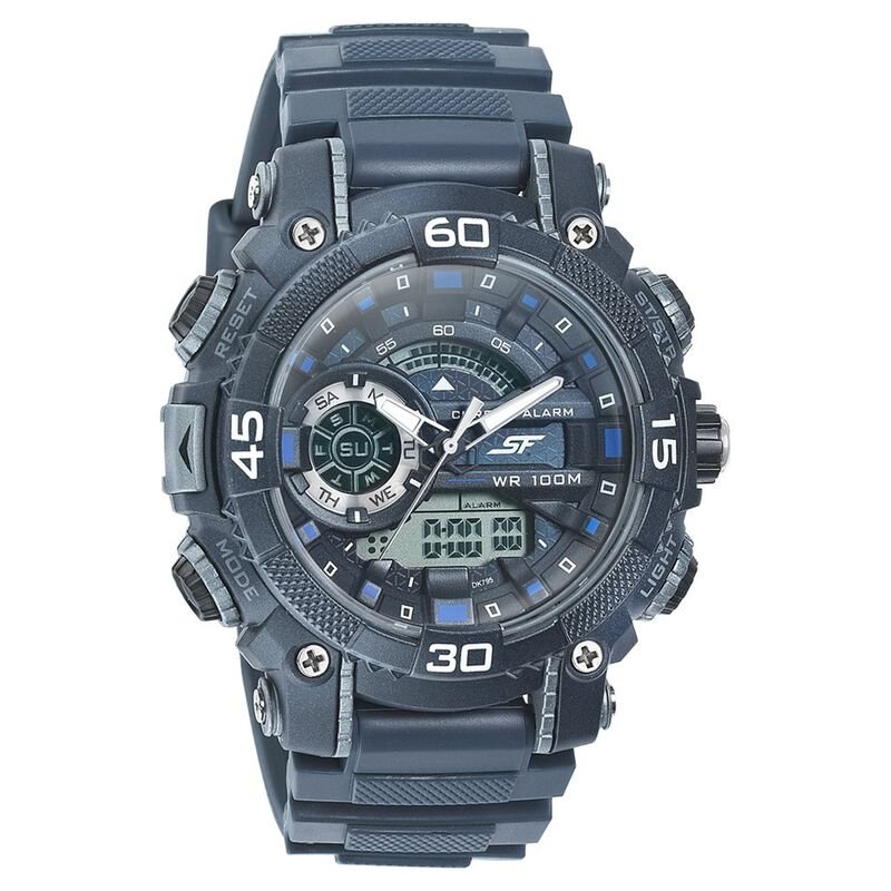 Sonata SF Quartz Analog Digital Blue Dial PU Strap Watch for MenNP77070PP09