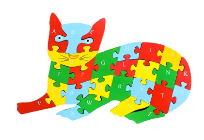 Wooden Learning Alphabets & Numbers | Cat Puzzle Game | 26 Pcs - Shree Channapatna Toys