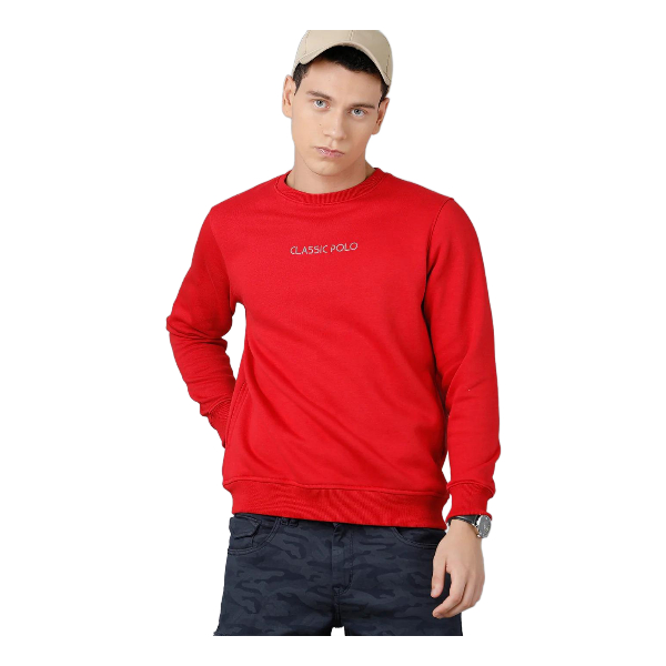 Classic Polo Mens Cotton Blend Full Sleeve Solid Slim Fit Red Color Round Neck Sweat Shirt | Cpss - 414 E