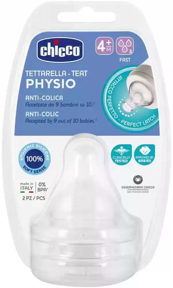 Chicco Teat Perfect 5 with Anti-Colic Effect, Nipple For Wide Neck Feeding Bottles, Fast Flow, For Babies 4m+ (Pack of 2)