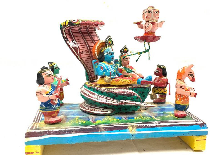 Wooden Lakshmi Narayana Ksheer Sagara Utsav Celebration Idol (Height -12cm) (Width-16cm)