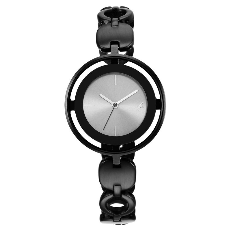 Fastrack Glitch Quartz Analog Grey Dial Metal Strap Watch for Girls