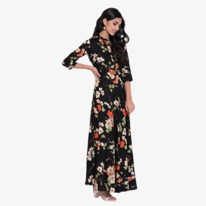 Divena Women Black & Beige Floral Printed A-Line  Plus Size Kurti