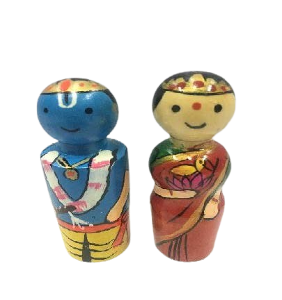 Wooden Krishna pair (Height -9cm) -  Shree Channapatna toys