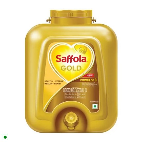 Saffola Gold Refined Cooking oil | Blended Rice Bran & Sunflower oil | Helps Keeps Heart Healthy, 15 L Jar