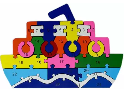 Wooden Learning Alphabets & Numbers | Boat Puzzle Game | 26 Pcs - Shree Channapatna Toys