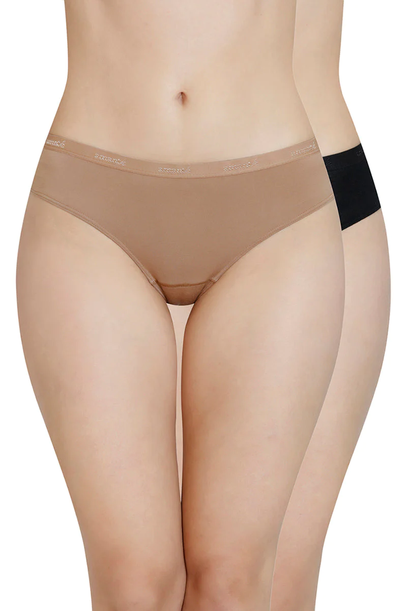 Amante  Solid Mid Rise Modal Bikini Panty (Pack of 2)-Blk_Macaroon