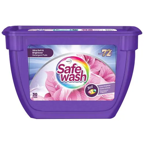 Safewash Ultra Soft & Brightness Liquid Detergent Pods - White, 30 pcs Box