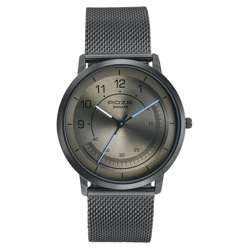 Sonata Poze Quartz Analog Grey Dial Metal Strap Watch for Men SP70006NM02