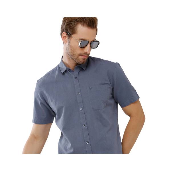 Classic Polo Mens Solid Milano Fit Half Sleeve Grey Color Woven Shirt - Mica Grey HS