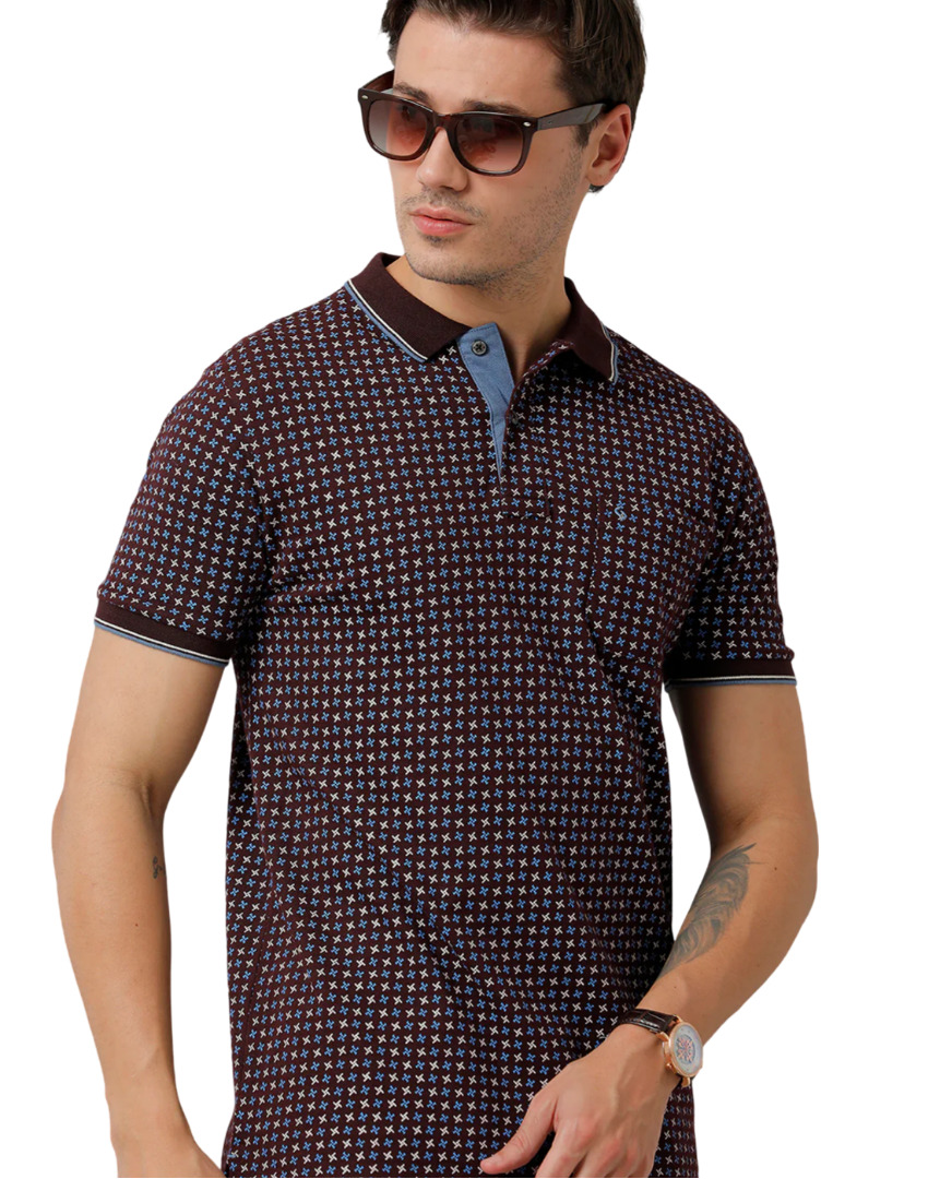 T-shirt Classic Polo Men's Cotton Half Sleeve Printed Slim Fit Polo Neck Brown Color T-Shirt | Beau - 203 B