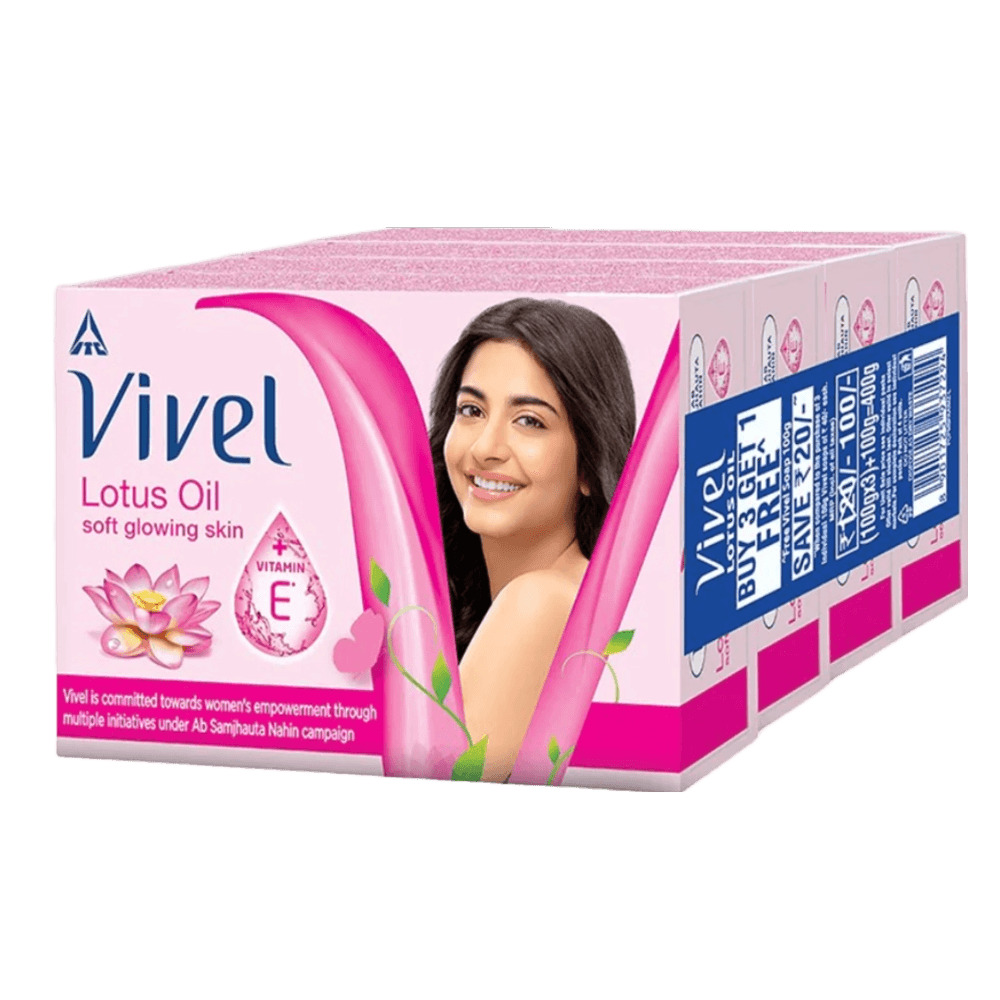 Vivel Lotus Oil Soap, Soft Glowing Skin with Vitamin E 100gx3+1