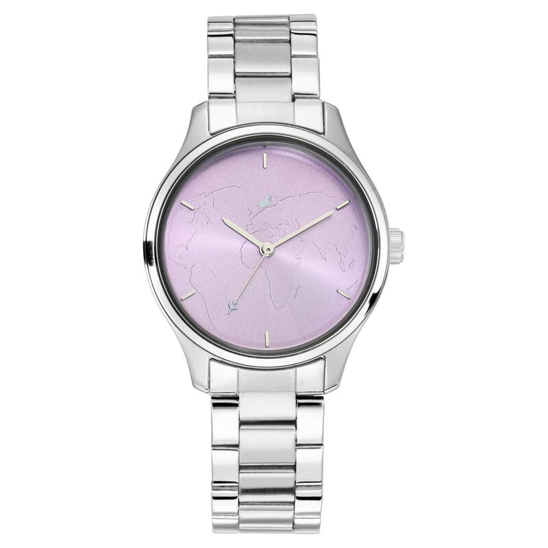 Fastrack Tripster Quartz Analog Purple Dial Stainless Steel Strap Watch for Girls