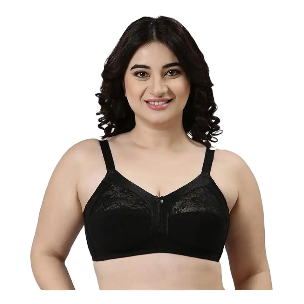 Enamor A014 M-Frame Contouring Full Support Bra Supima Cotton Non-Padded Wirefree - Black